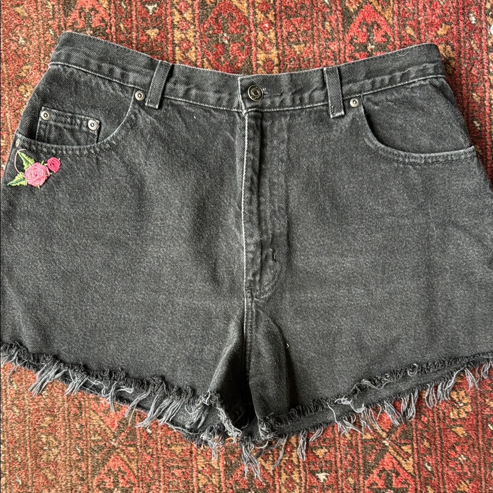 Penman’s Embroidered Black Denim Shorts